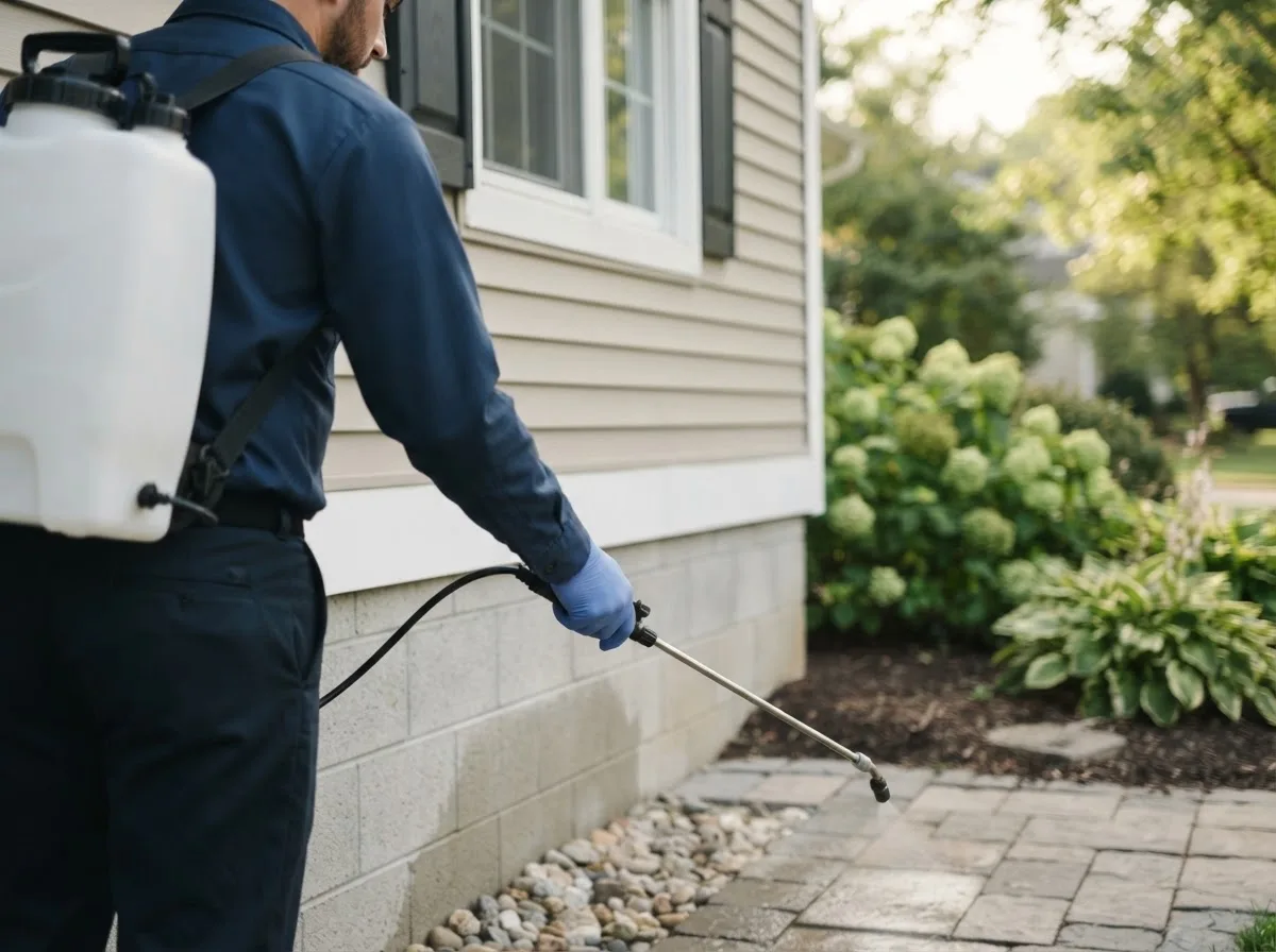 Pest control technician inspecting a home in Lancaster, KS